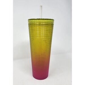 Starbucks Lemon Gradient Cold Cup Tumbler with Straw 24oz Ombre Yellow Pink 2022